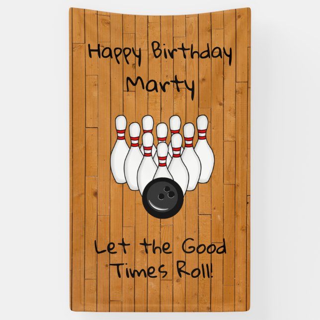 Personalized Bowling Themed Happy Birthday   Banner (Vertical)