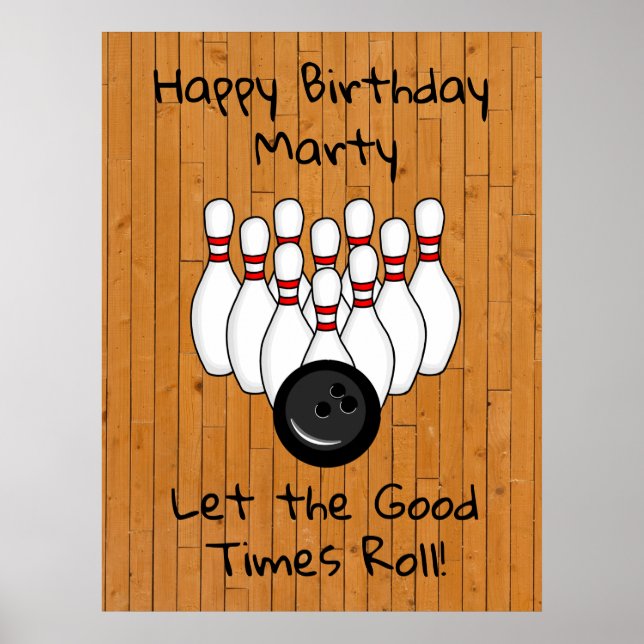 Personalized Bowling Themed Happy Birthday Poster (Front)