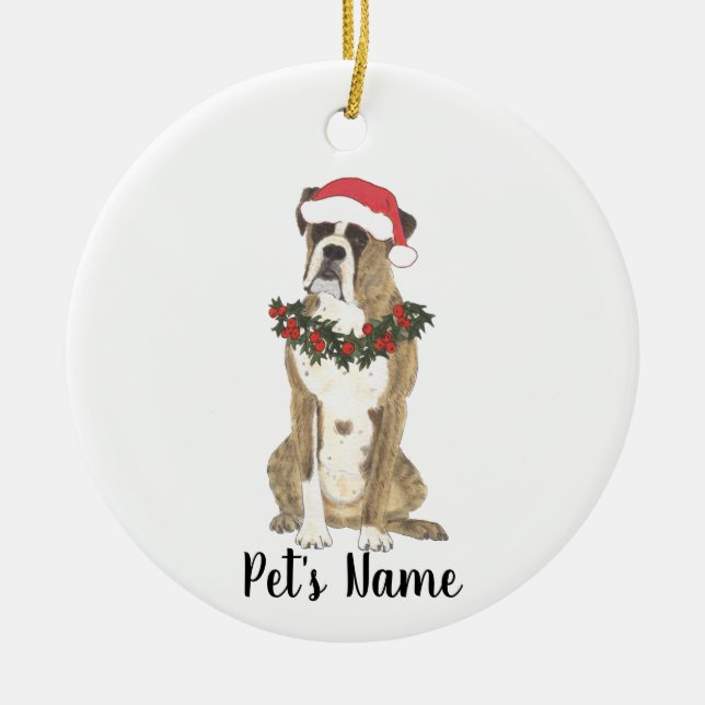 Personalized Boxer (Brindle) Christmas Ceramic Ornament (Front)