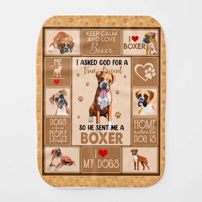 Personalized Boxer Dog Blanket, Baby Burp Cloth (Front)