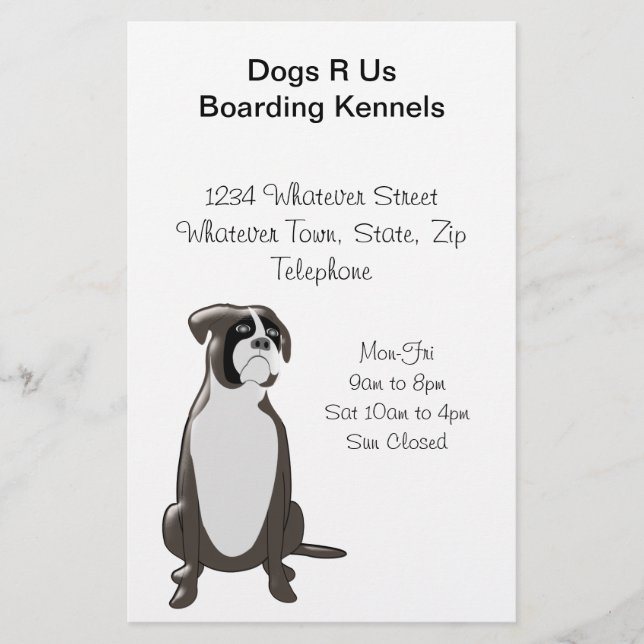 Personalized Boxer Dog Design Boarding Kennels Flyer (Front)