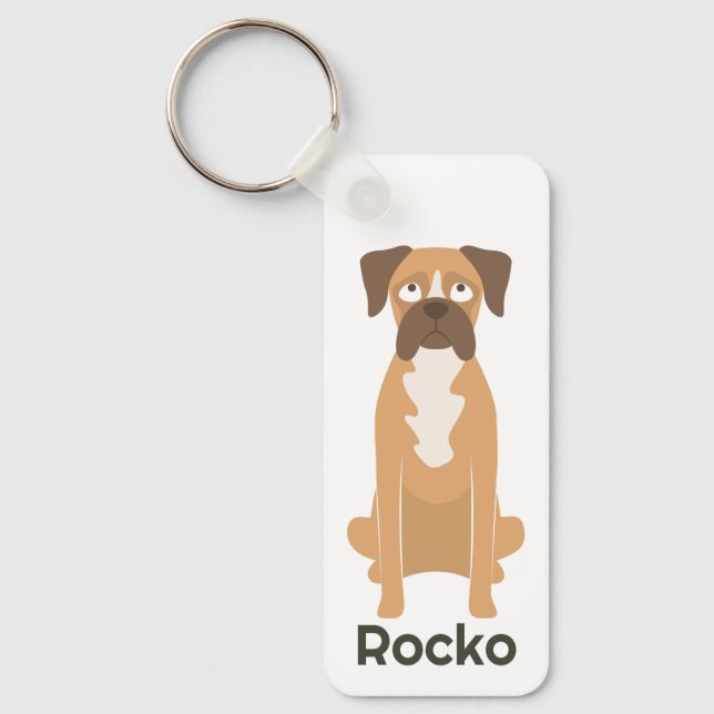 Personalized Boxer Dog Keychain Custom Name Gift (Front)