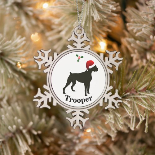 Personalized Boxer Dog Snowflake Pewter Christmas Ornament