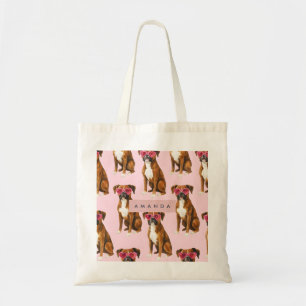 Personalized Boxer Dog with Pink Heart Glasses Tote Bag