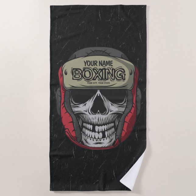 Personalized Boxer Fight Club Skeleton Boxing Gym  Beach Towel (Front)