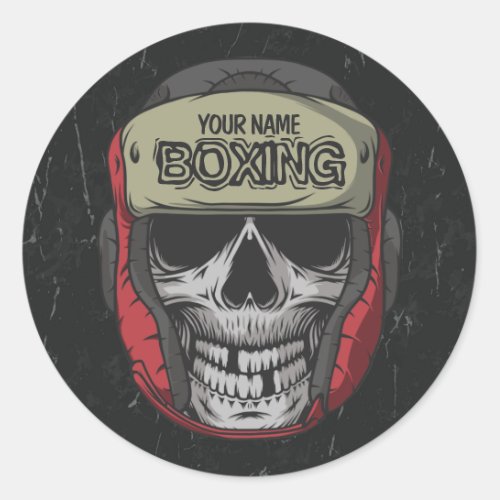 Personalized Boxer Fight Club Skeleton Boxing Gym Classic Round Sticker