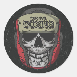Personalized Boxer Fight Club Skeleton Boxing Gym Classic Round Sticker