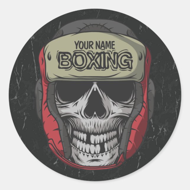 Personalized Boxer Fight Club Skeleton Boxing Gym Classic Round Sticker (Front)