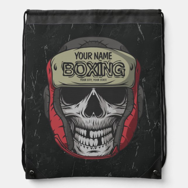 Personalized Boxer Fight Club Skeleton Boxing Gym  Drawstring Bag (Front)