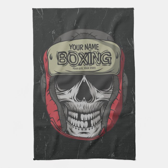 Personalized Boxer Fight Club Skeleton Boxing Gym  Kitchen Towel (Vertical)