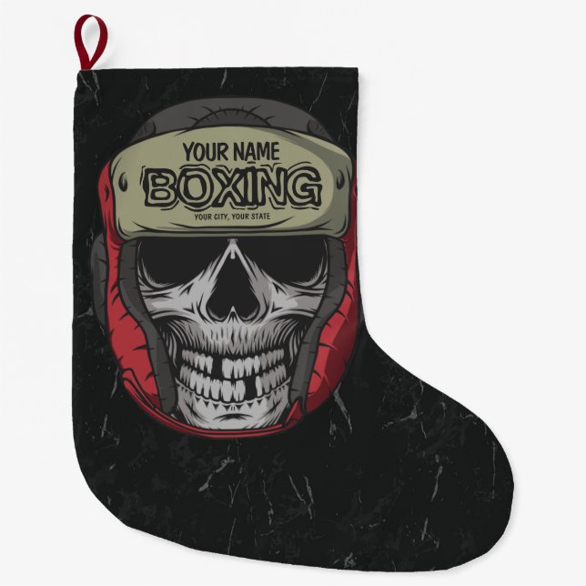 Personalized Boxer Fight Club Skeleton Boxing Gym  Large Christmas Stocking (Front)