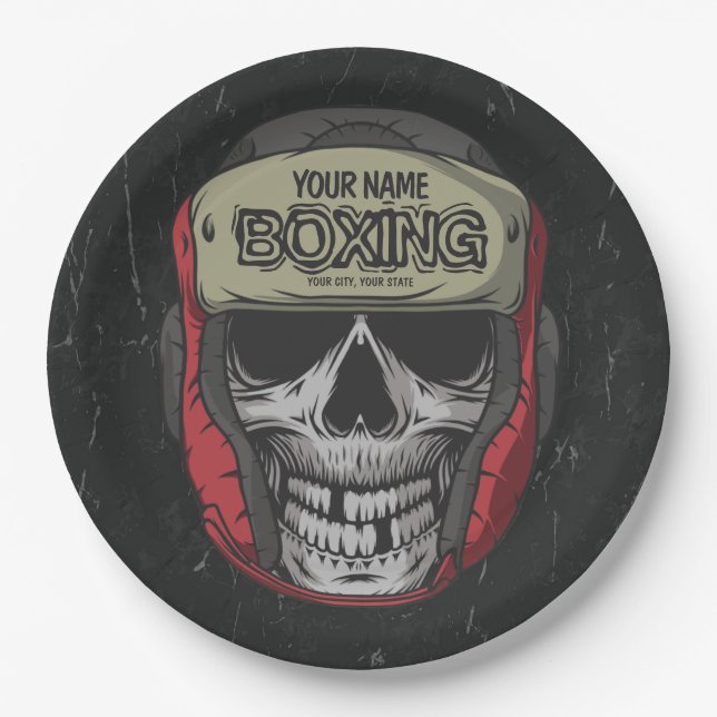 Personalized Boxer Fight Club Skeleton Boxing Gym Paper Plates (Front)