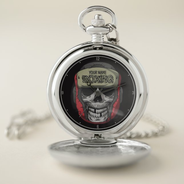 Personalized Boxer Fight Club Skeleton Boxing Gym Pocket Watch (Inside)