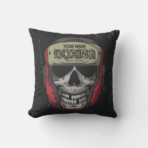 Personalized Boxer Fight Club Skeleton Boxing Gym  Throw Pillow