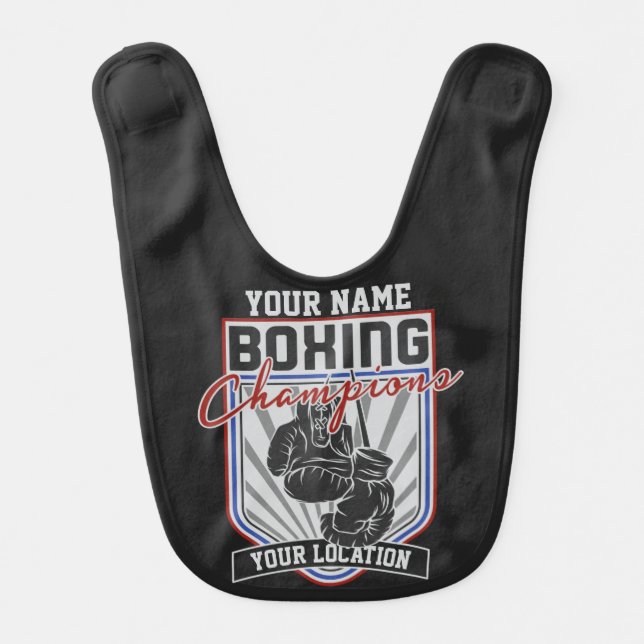 Personalized Boxing Champions Boxer Fitness Gym Baby Bib (Front)