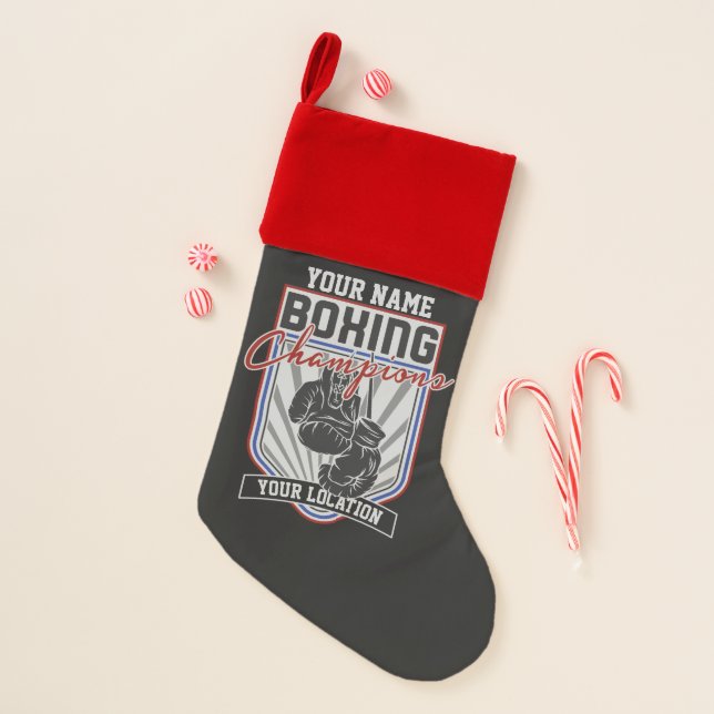 Personalized Boxing Champions Boxer Fitness Gym Christmas Stocking (Front)