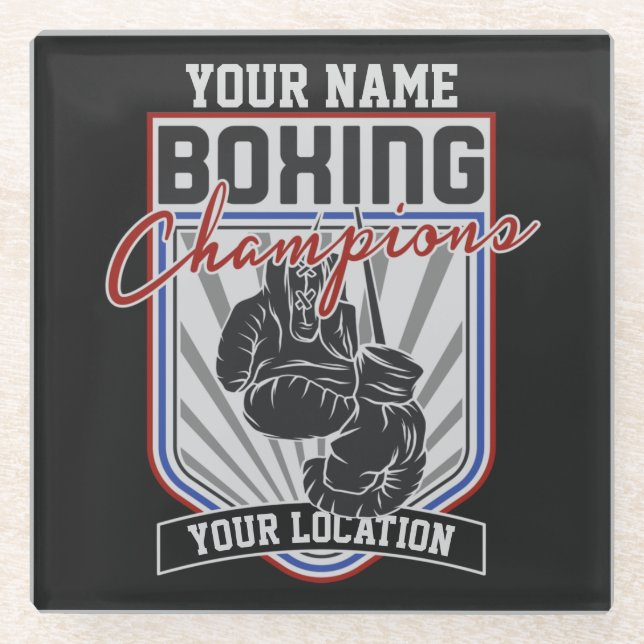 Personalized Boxing Champions Boxer Fitness Gym  Glass Coaster (Front)