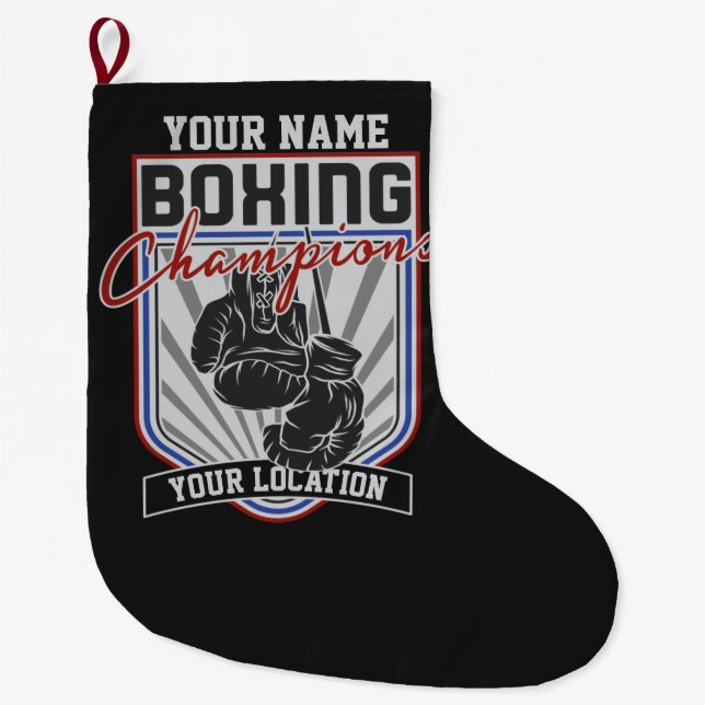 Personalized Boxing Champions Boxer Fitness Gym  Large Christmas Stocking (Front)