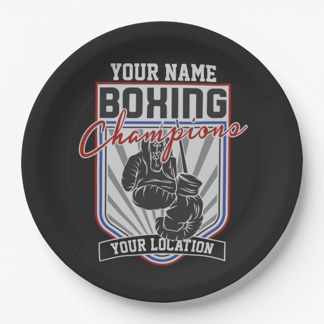 Personalized Boxing Champions Boxer Fitness Gym  Paper Plates (Front)