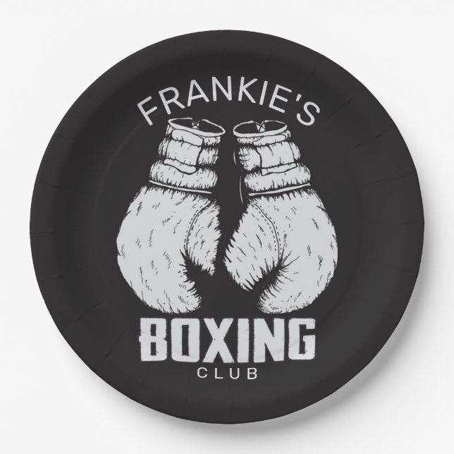 Personalized Boxing Club Boxer Gym Fighter Gloves Paper Plates (Front)
