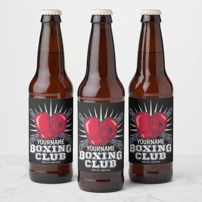 Personalized Boxing Gloves Fighter Champion Boxer  Beer Bottle Label (Bottles)