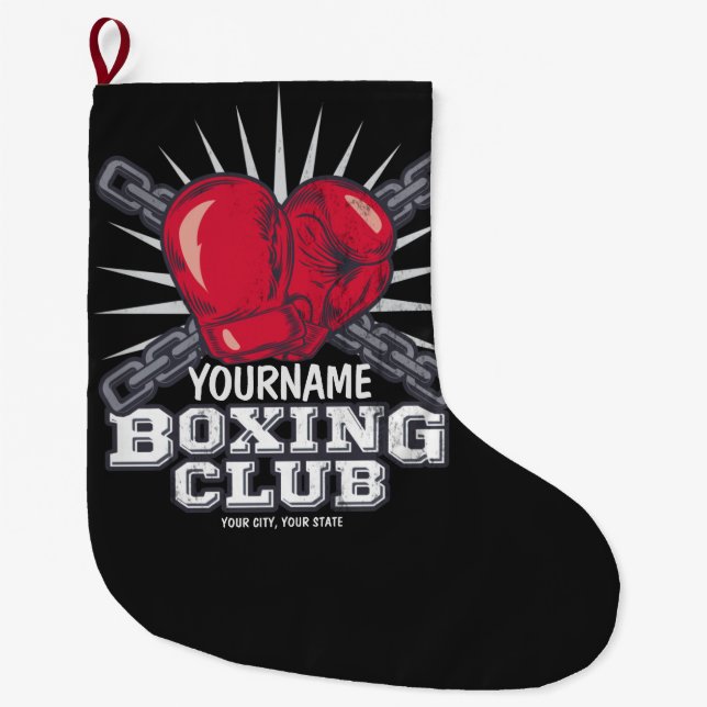 Personalized Boxing Gloves Fighter Champion Boxer  Large Christmas Stocking (Front)