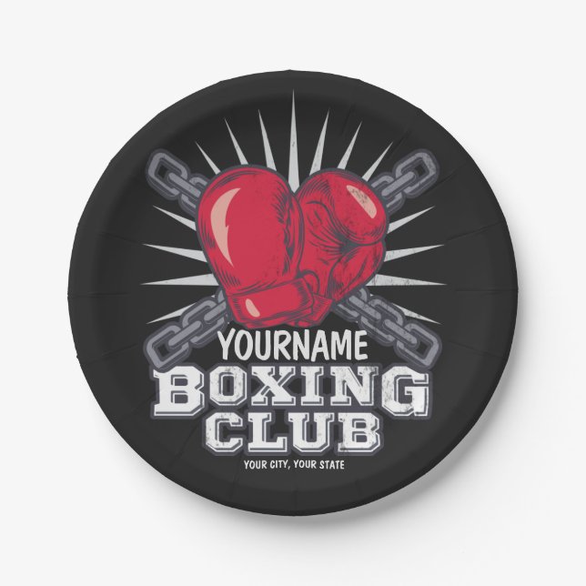 Personalized Boxing Gloves Fighter Champion Boxer  Paper Plates (Front)