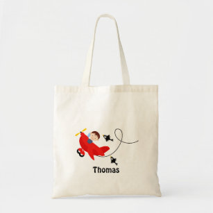 Personalized Boy And Plane Tote Bag