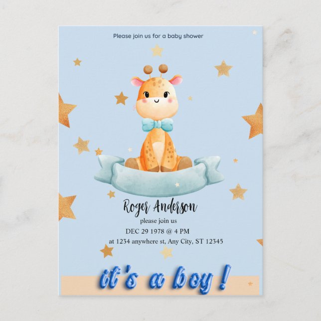 PERSONALIZED BOY BABY SHOWER INVITATION (Front)