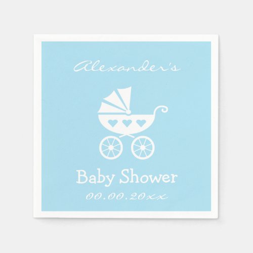 Personalized boy baby shower napkins with carriage