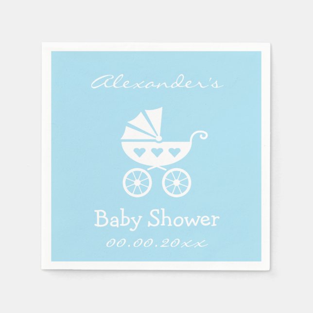 Personalized boy baby shower napkins with carriage (Front)
