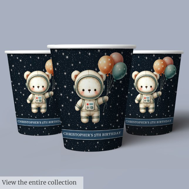 Personalized Boy Birthday Party Cups Teddy Bear (Personalized Boy Birthday Party Cups Teddy Bear Astronaut)