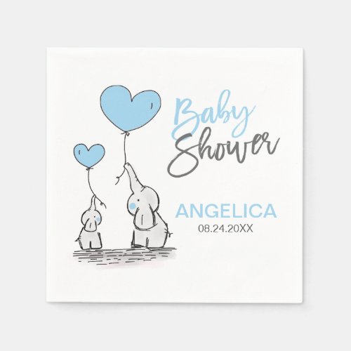 Personalized BOY Blue Elephant Mom  Baby Shower Napkins