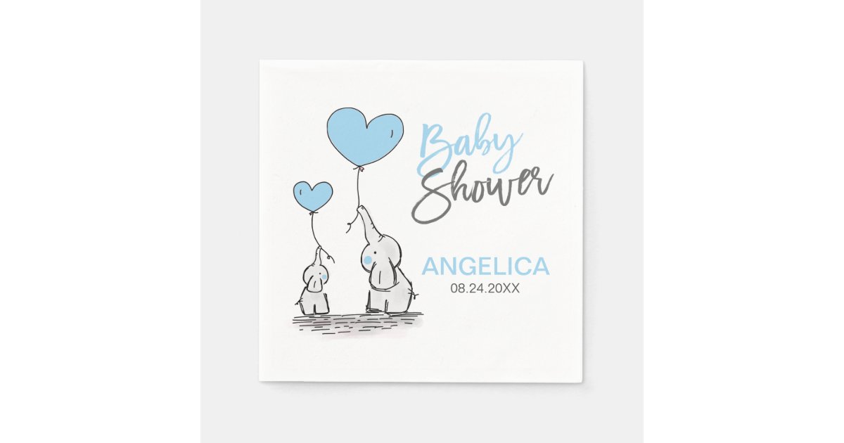 Personalized Boy Blue Elephant Mom Baby Shower Napkins