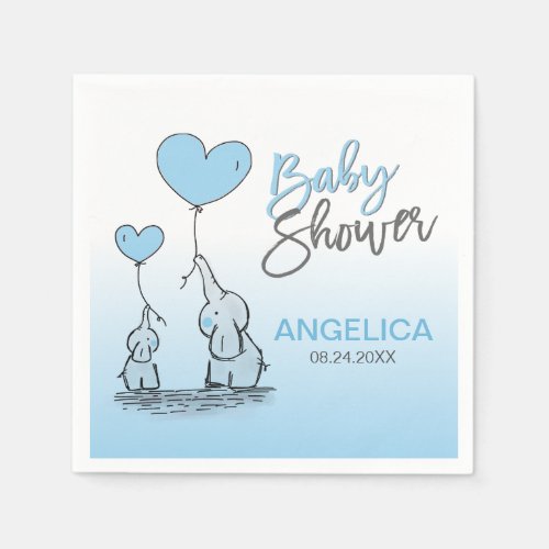 Personalized BOY Blue Elephant Mom  Baby Shower Napkins