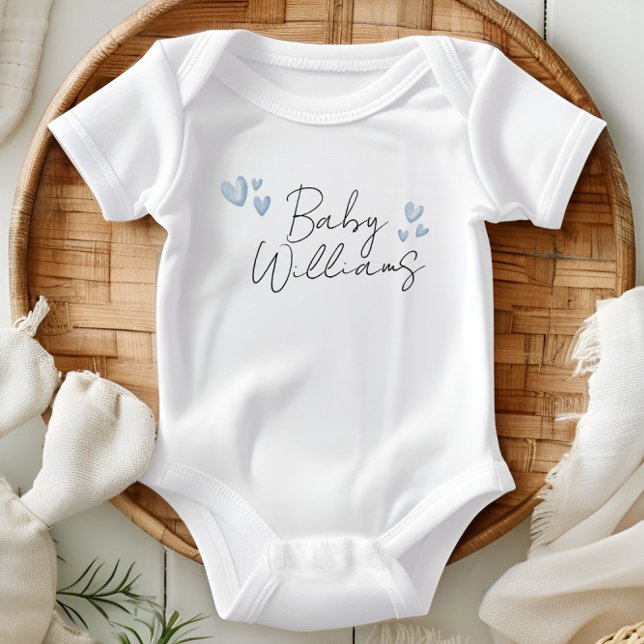 Personalized boy blue heart name hospital baby bodysuit (Creator Uploaded)
