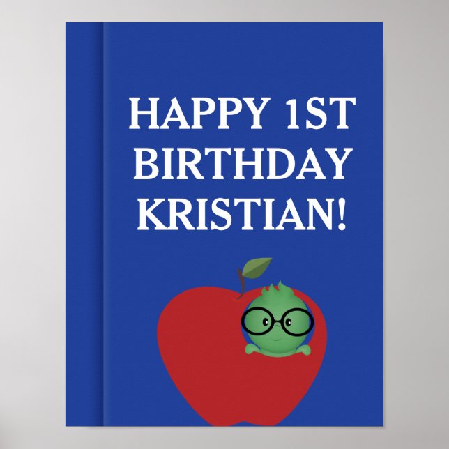 Personalized Boy Bookworm Birthday Poster (Front)