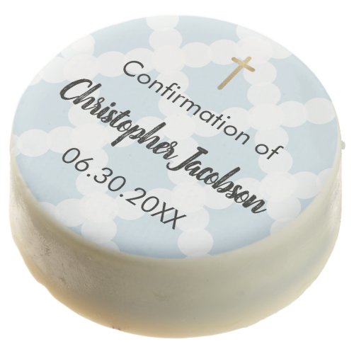 Personalized Boy Confirmation Blue Gold White Chocolate Covered Oreo