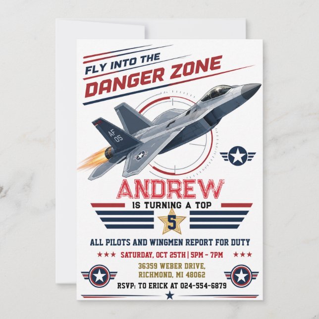 Personalized boy Fighter Pilot Birthday Invitation (Front)