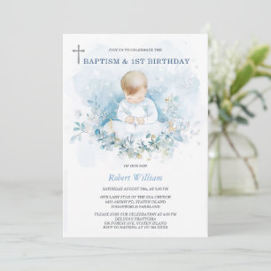 Personalized Boy First Birthday and Baptism Invitation