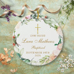 Personalized Boy Girl Baptism Roses Floral Ceramic Ornament<br><div class="desc">Featuring a delicate watercolor floral garland,  this chic boy or girl baptism or christening keepsake ornament can be personalized with your special event details. Designed by Thisisnotme©</div>