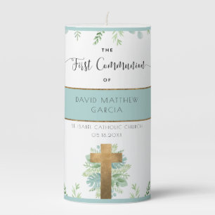 Personalized Boy/Girl, Greenery First Communion Pillar Candle