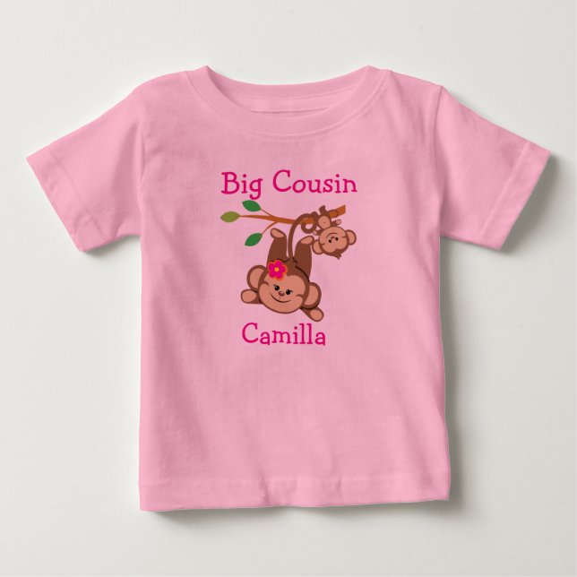 Personalized Boy, Girl Monkeys Big Cousin Baby T-Shirt (Front)