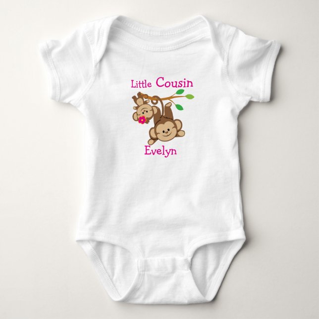 Personalized Boy, Girl Monkeys Little Cousin Baby Bodysuit (Front)
