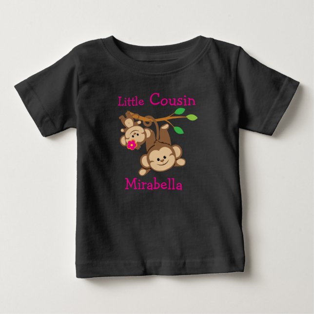 Personalized Boy, Girl Monkeys Little Cousin Baby T-Shirt (Front)