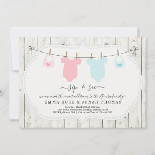 Personalized Boy & Girl Twins Sip & See Invitation