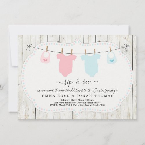 Personalized Boy  Girl Twins Sip  See Invitation