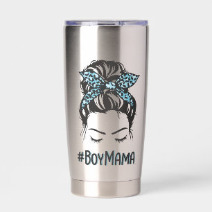 Personalized Boy Mama Messy Bun Boy Mom Gifts Insulated Tumbler
