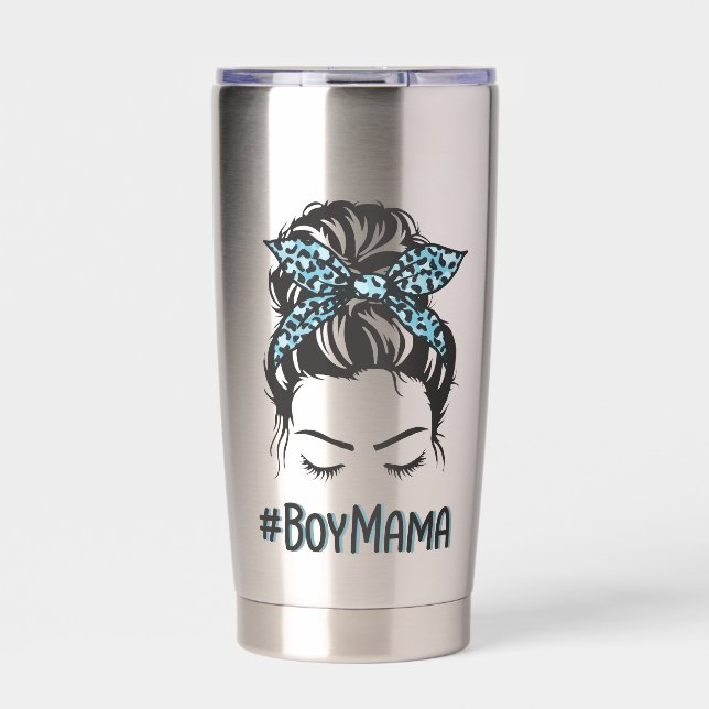 Personalized Boy Mama Messy Bun Boy Mom Gifts Insulated Tumbler (Front)