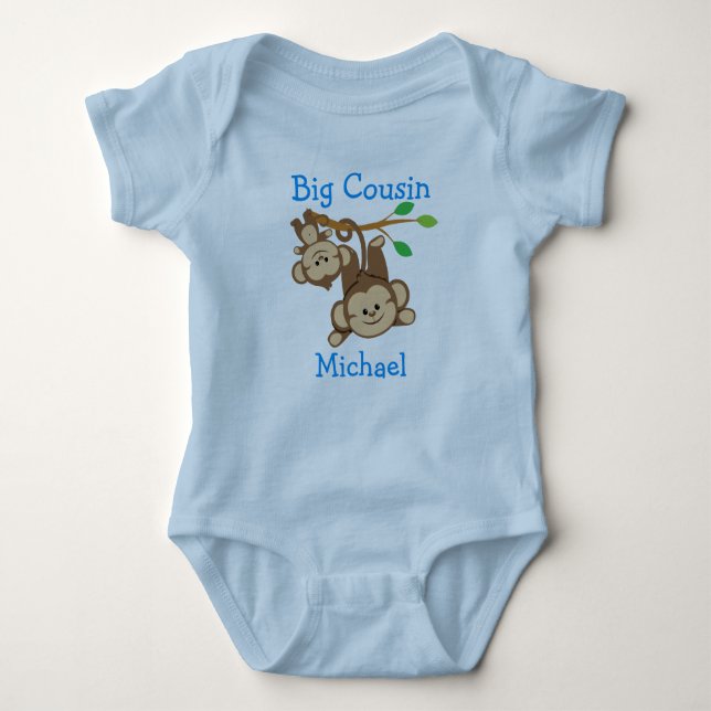 Personalized Boy Monkeys Big Cousin Baby Bodysuit (Front)